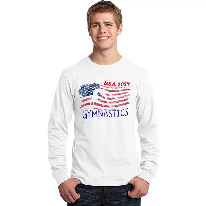 Usa 2024 Gymnastics American Flag Support Team Tall Long Sleeve T-Shirt