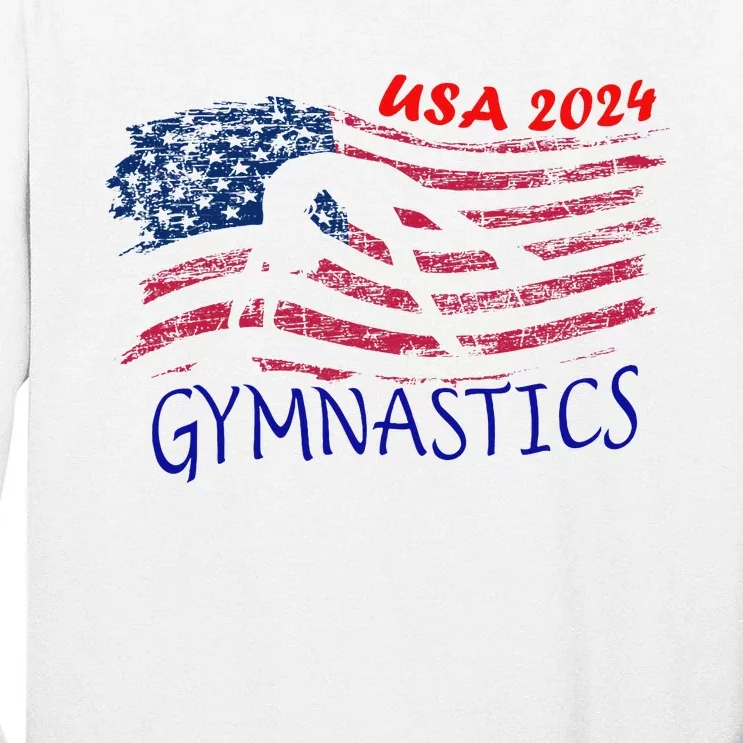 Usa 2024 Gymnastics American Flag Support Team Tall Long Sleeve T-Shirt