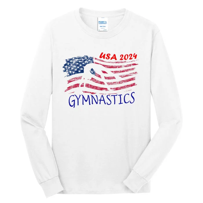 Usa 2024 Gymnastics American Flag Support Team Tall Long Sleeve T-Shirt