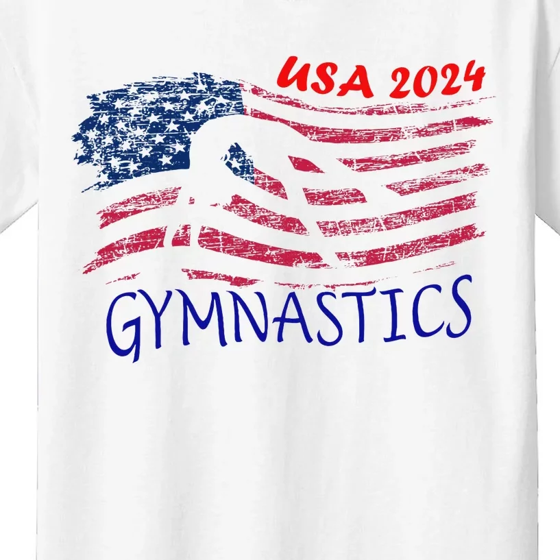 Usa 2024 Gymnastics American Flag Support Team Kids T-Shirt