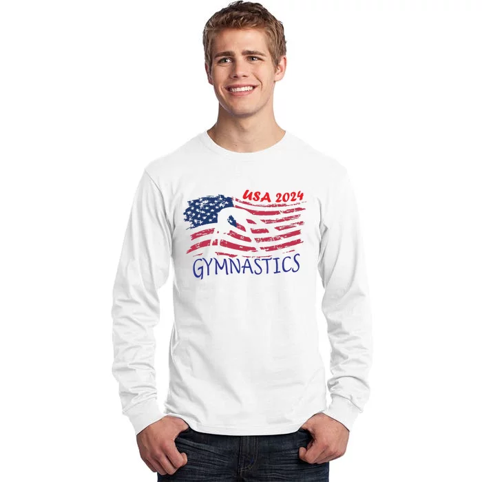 Usa 2024 Gymnastics American Flag Support Team Tall Long Sleeve T-Shirt