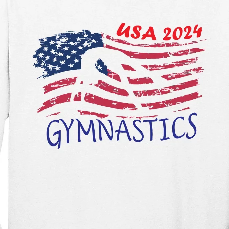 Usa 2024 Gymnastics American Flag Support Team Tall Long Sleeve T-Shirt