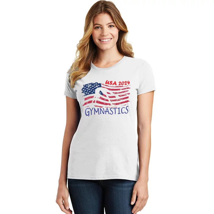 Usa 2024 Gymnastics American Flag Support Team Women's T-Shirt