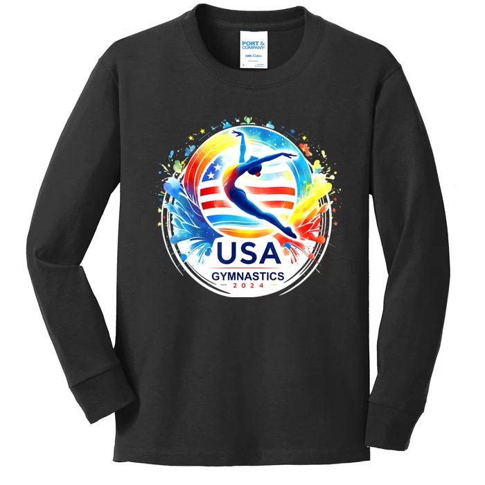 Usa 2024 Games United States Gymnastics America 2024 Usa Kids Long Sleeve Shirt