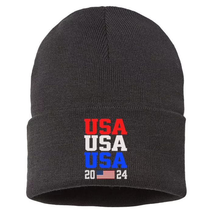 Usa 2024 Patriotic Flag Sustainable Knit Beanie