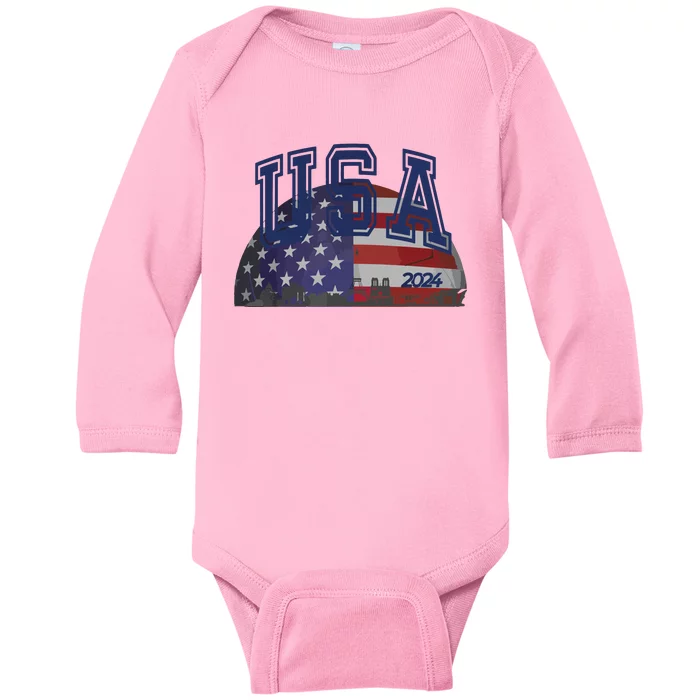 Usa 2024 Paris Sport Games Soccer Football Baby Long Sleeve Bodysuit