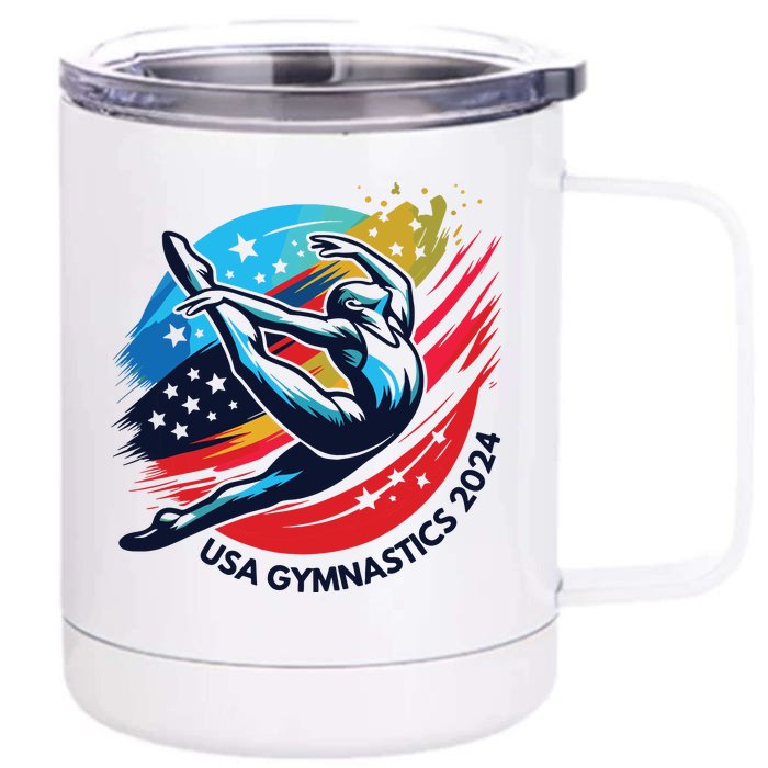 Usa 2024 Summer Gymnastics Gymnast 4th Of July Front & Back 12oz Stainless Steel Tumbler Cup