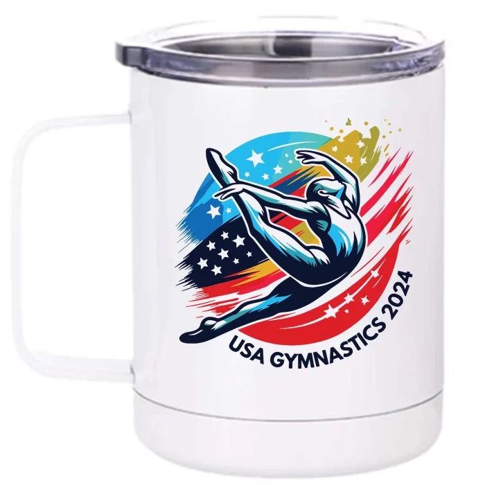 Usa 2024 Summer Gymnastics Gymnast 4th Of July Front & Back 12oz Stainless Steel Tumbler Cup