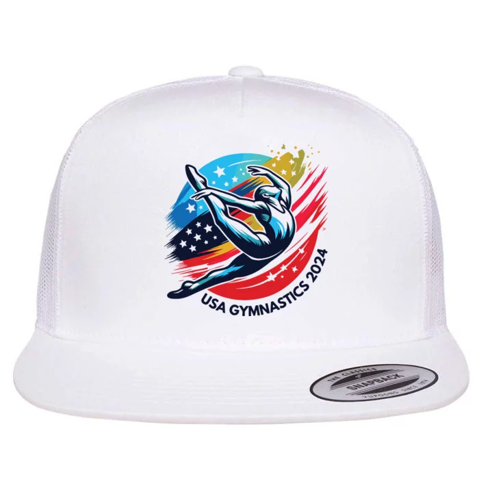 Usa 2024 Summer Gymnastics Gymnast 4th Of July Flat Bill Trucker Hat