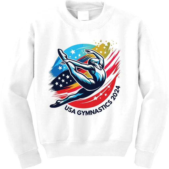 Usa 2024 Summer Gymnastics Gymnast 4th Of July Kids Sweatshirt