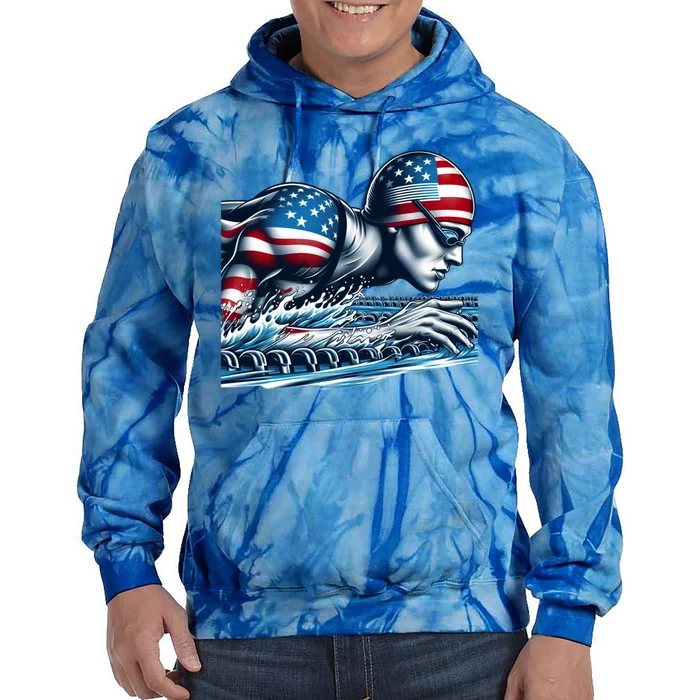 Usa 2024 Sport Summer Swimming Support Games Graphic Gift Tie Dye Hoodie