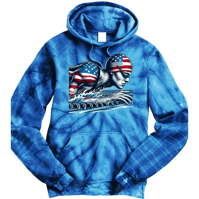 Usa 2024 Sport Summer Swimming Support Games Graphic Gift Tie Dye Hoodie