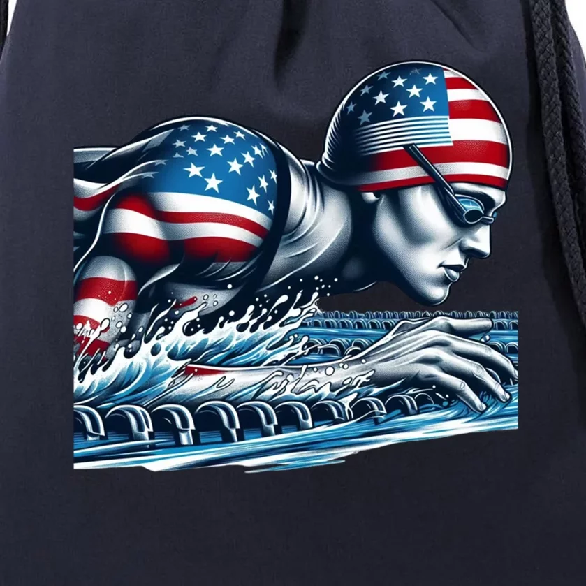 Usa 2024 Sport Summer Swimming Support Games Graphic Gift Drawstring Bag