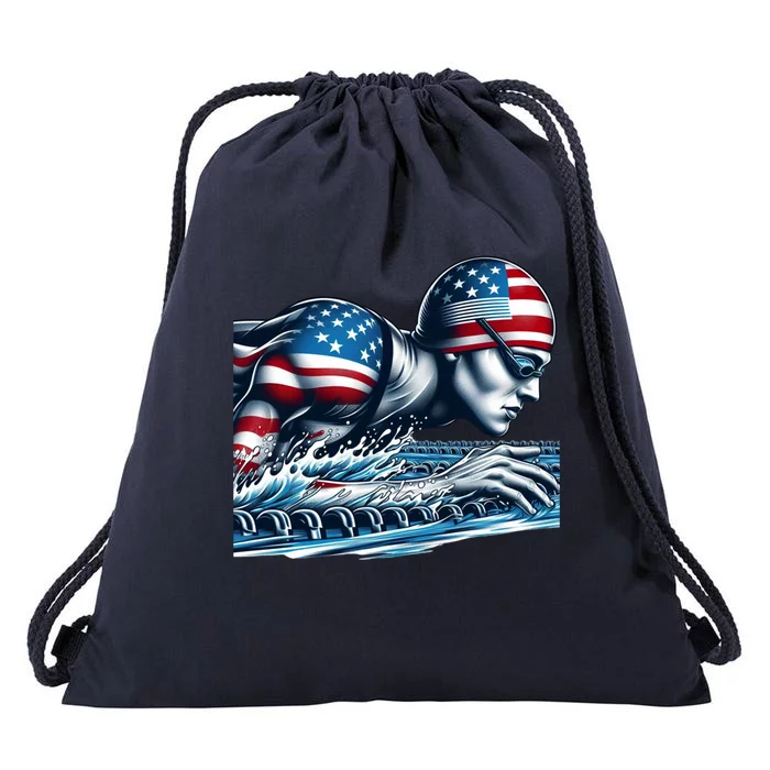 Usa 2024 Sport Summer Swimming Support Games Graphic Gift Drawstring Bag