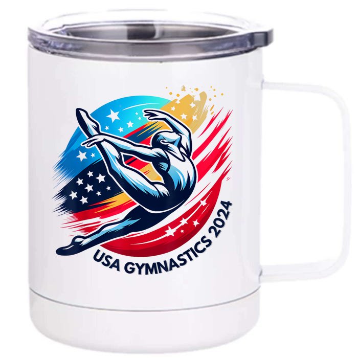 Usa 2024 Summer Gymnastics Gymnast 4th Of July Front & Back 12oz Stainless Steel Tumbler Cup