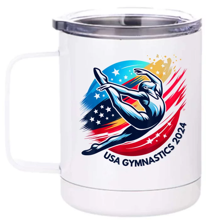 Usa 2024 Summer Gymnastics Gymnast 4th Of July Front & Back 12oz Stainless Steel Tumbler Cup