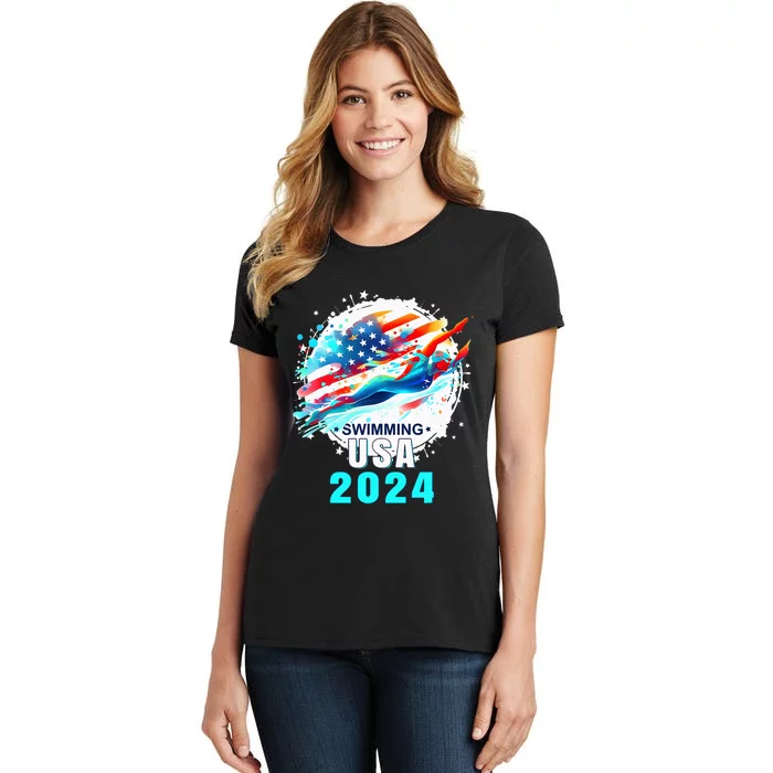 Usa 2024 Summer Games Swimming America Swimming 2024 Usa Women's T-Shirt