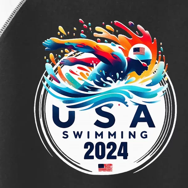 Usa 2024 United States American Sport 2024 Swimming Toddler Fine Jersey T-Shirt