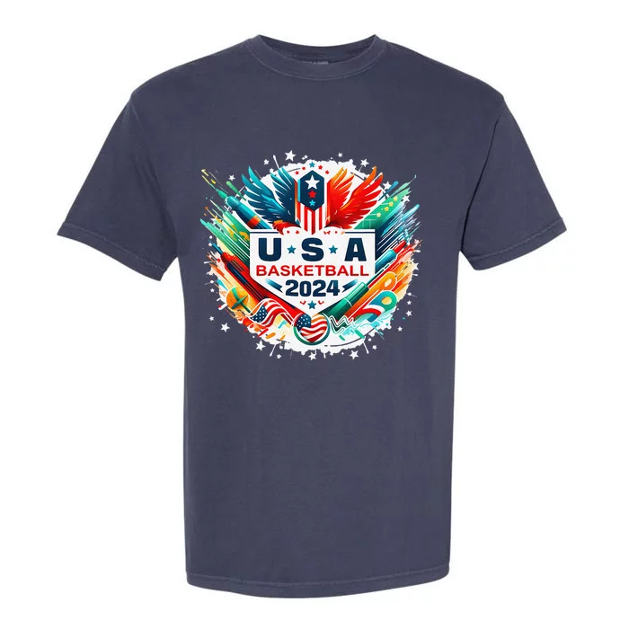 Usa 2024 United States Basketball American Sport 2024 Usa Garment-Dyed Heavyweight T-Shirt