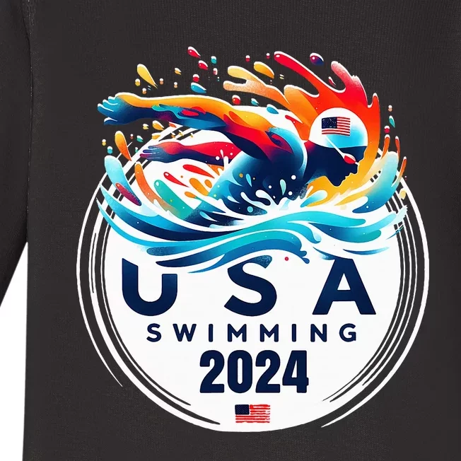 Usa 2024 United States American Sport 2024 Swimming Baby Long Sleeve Bodysuit