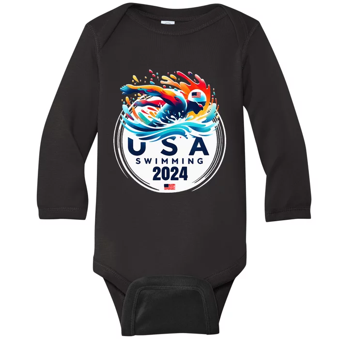 Usa 2024 United States American Sport 2024 Swimming Baby Long Sleeve Bodysuit