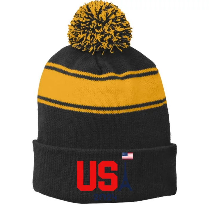 Usa 2024 United States Summer Sport Usa Team 2024 Us Stripe Pom Pom Beanie