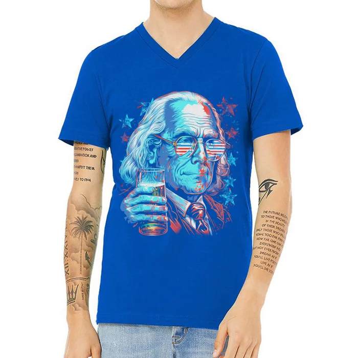 Usa 4th Of July Ben Drankin Benjamin Franklin Funny Beer Gift V-Neck T-Shirt