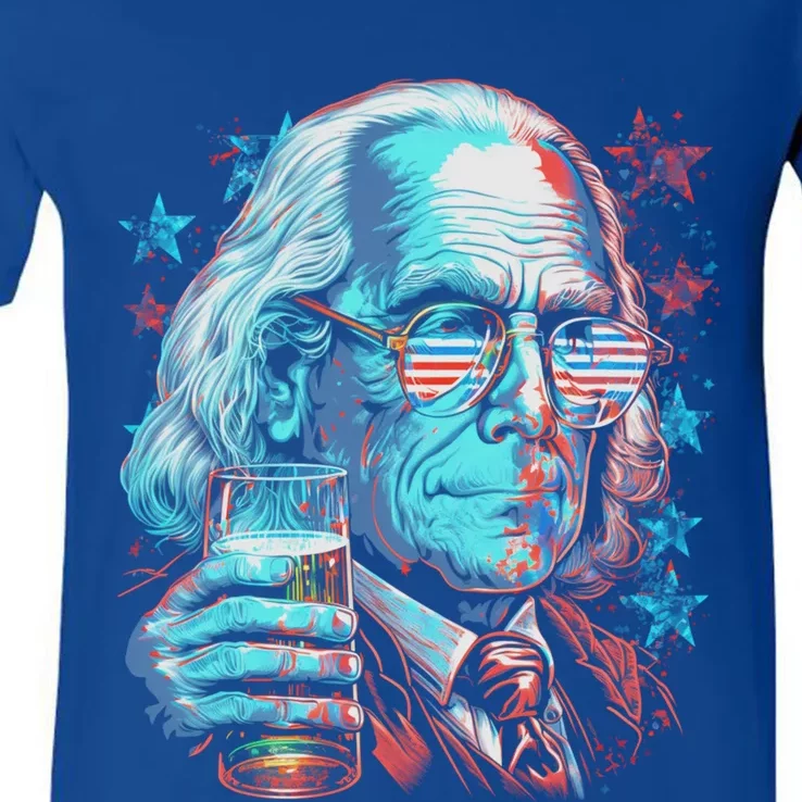 Usa 4th Of July Ben Drankin Benjamin Franklin Funny Beer Gift V-Neck T-Shirt