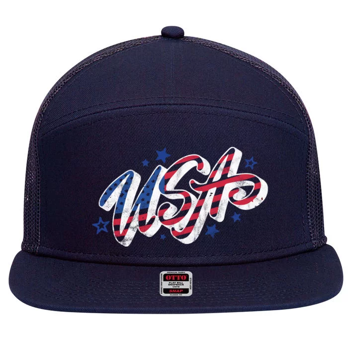 Usa 4th Of July Vintage Star 7 Panel Mesh Trucker Snapback Hat