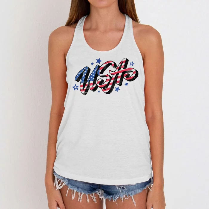 Usa 4th Of July Vintage Star Women's Knotted Racerback Tank