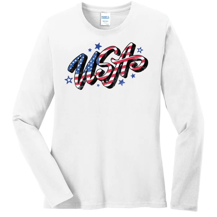 Usa 4th Of July Vintage Star Ladies Long Sleeve Shirt