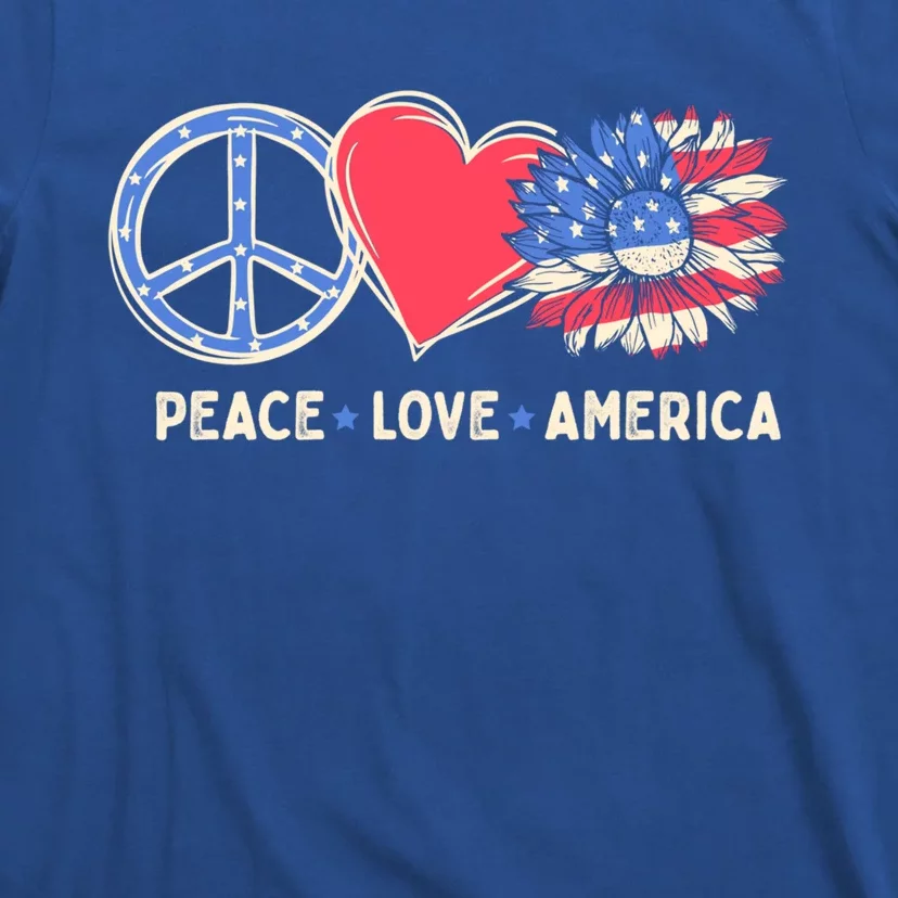 Usa 4th Of July Peace Love Sunflower America Patriotism Gift T-Shirt