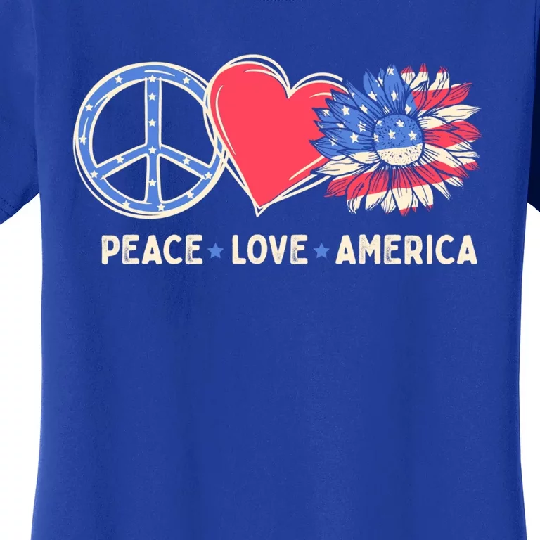 Usa 4th Of July Peace Love Sunflower America Patriotism Gift Women's T-Shirt