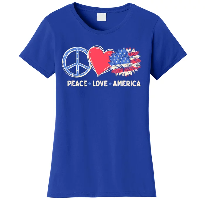 Usa 4th Of July Peace Love Sunflower America Patriotism Gift Women's T-Shirt