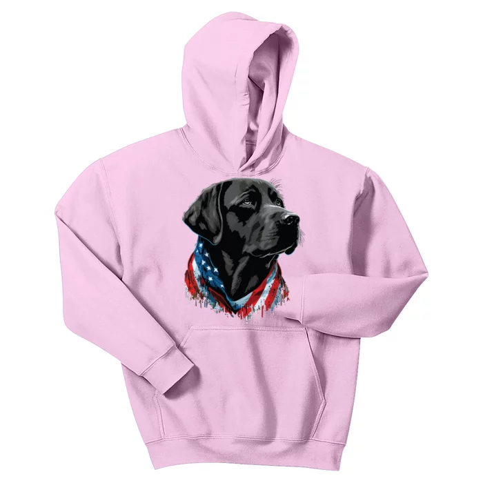 USA 4th Of July Black Patriotic American Labrador Retriever Kids Hoodie