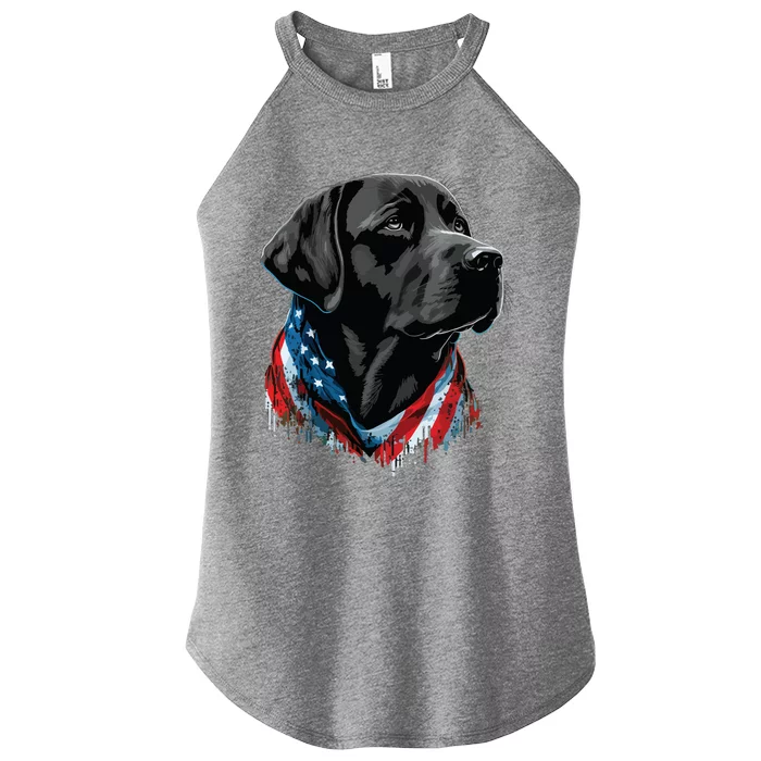 USA 4th Of July Black Patriotic American Labrador Retriever Women’s Perfect Tri Rocker Tank