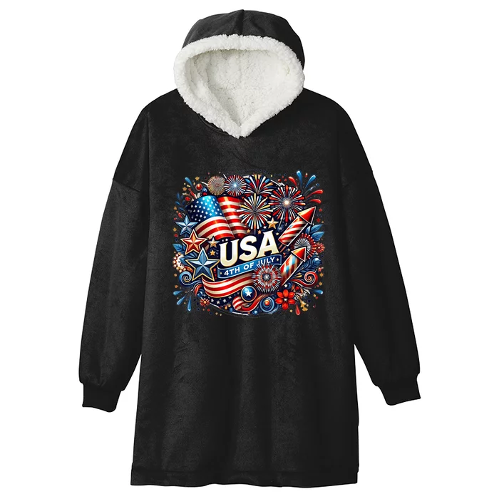 Usa 4th Of July Hooded Wearable Blanket