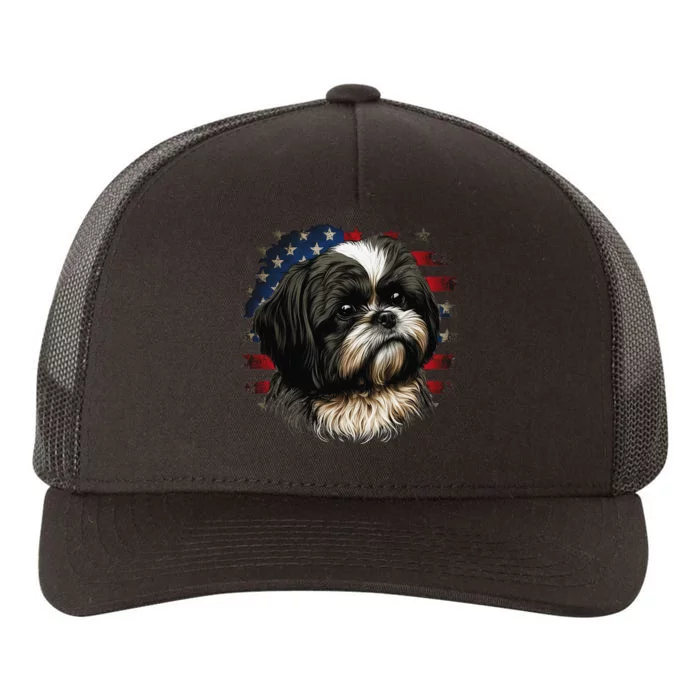 USA 4th Of July Shih Tzu on Patriotic American Shih Tzu Yupoong Adult 5-Panel Trucker Hat