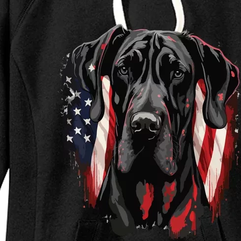 USA 4th Of July Great Dane On Patriotic American Great Dane Women's Fleece Hoodie