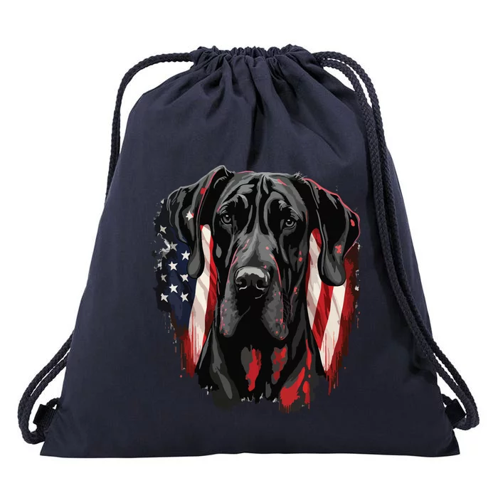 USA 4th Of July Great Dane On Patriotic American Great Dane Drawstring Bag