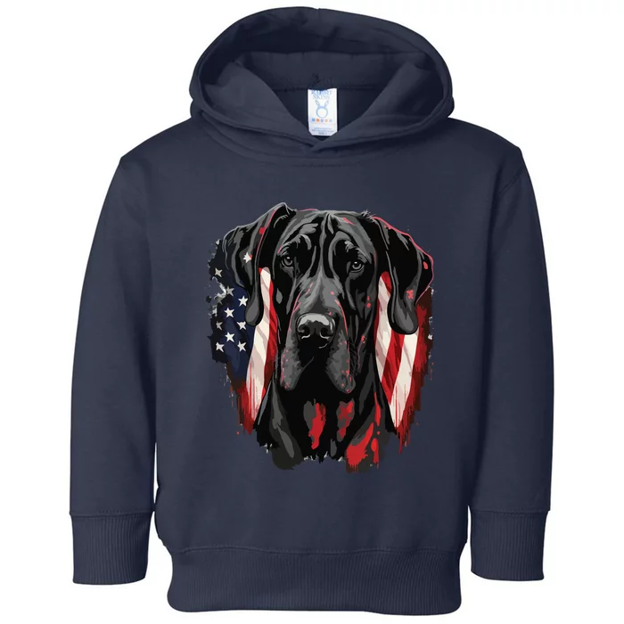 USA 4th Of July Great Dane On Patriotic American Great Dane Toddler Hoodie