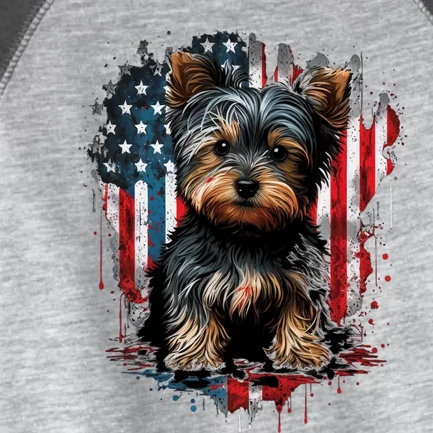 Usa 4th Of July Patriotic American Yorkshire Terrier Toddler Fine Jersey T-Shirt