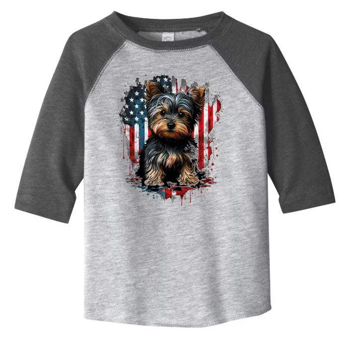 Usa 4th Of July Patriotic American Yorkshire Terrier Toddler Fine Jersey T-Shirt