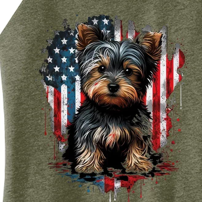 Usa 4th Of July Patriotic American Yorkshire Terrier Women’s Perfect Tri Rocker Tank