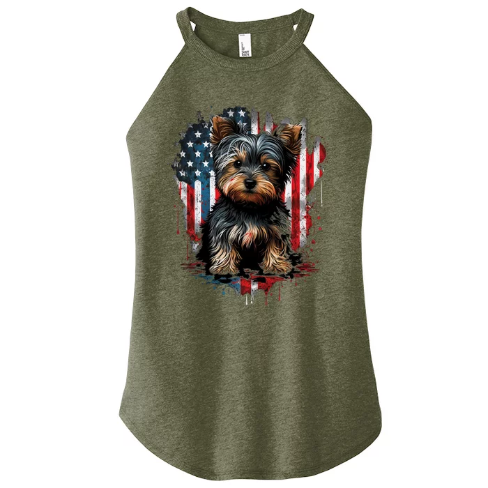 Usa 4th Of July Patriotic American Yorkshire Terrier Women’s Perfect Tri Rocker Tank