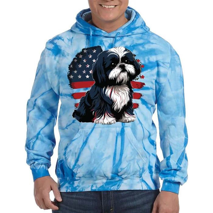 USA 4th Of July Shih Tzu On Patriotic American Shih Tzu Tie Dye Hoodie