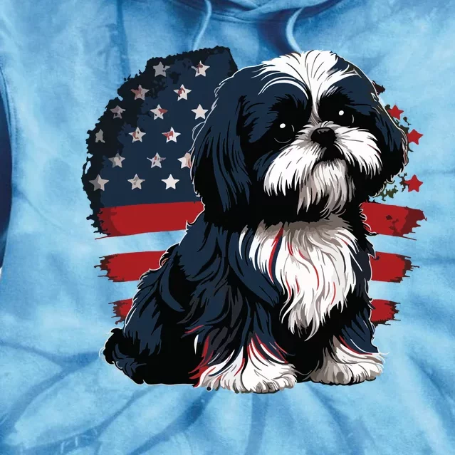 USA 4th Of July Shih Tzu On Patriotic American Shih Tzu Tie Dye Hoodie