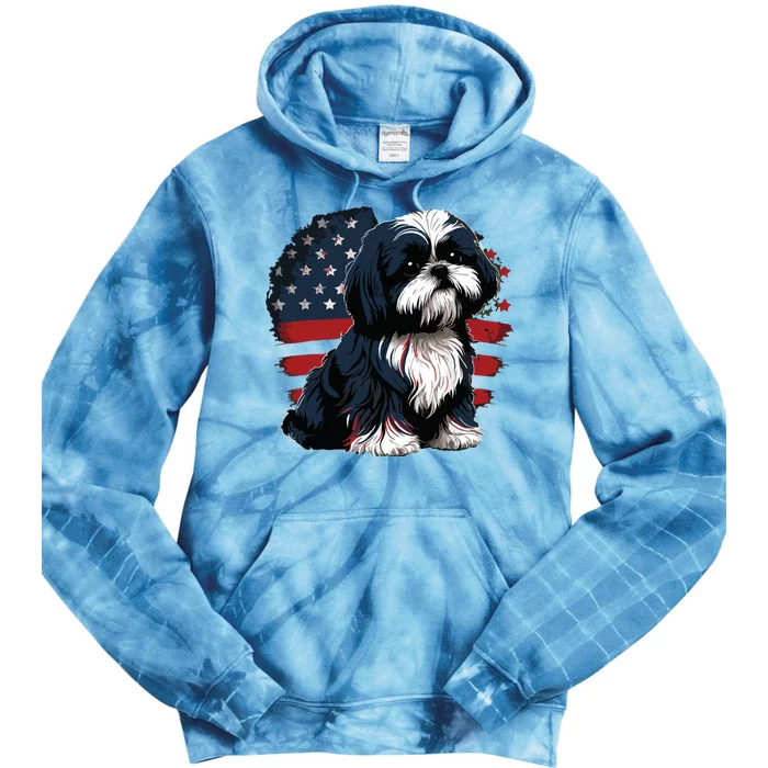 USA 4th Of July Shih Tzu On Patriotic American Shih Tzu Tie Dye Hoodie