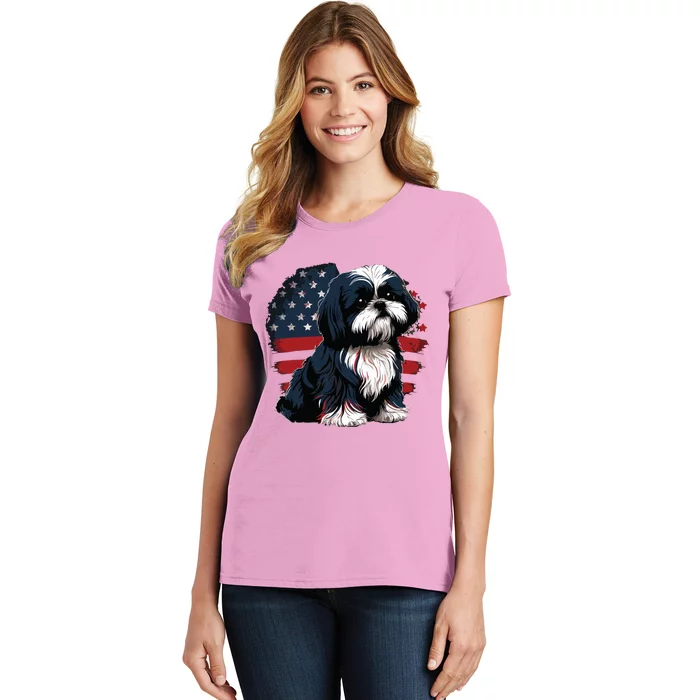 USA 4th Of July Shih Tzu On Patriotic American Shih Tzu Women's T-Shirt