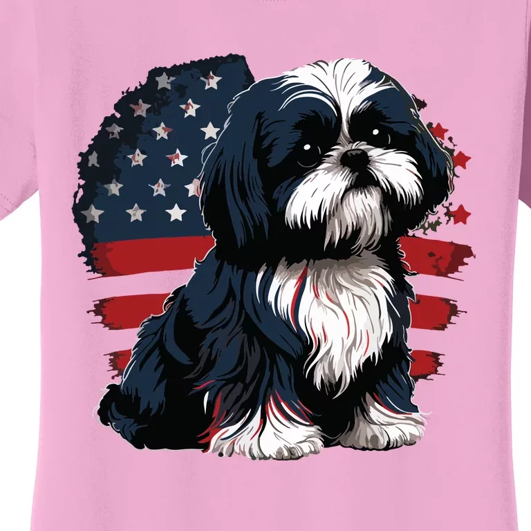 USA 4th Of July Shih Tzu On Patriotic American Shih Tzu Women's T-Shirt